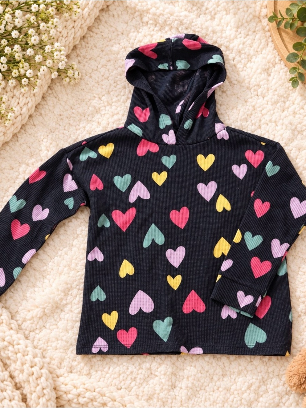 Garanimals Black Hoodie with Multicolor Heart Print